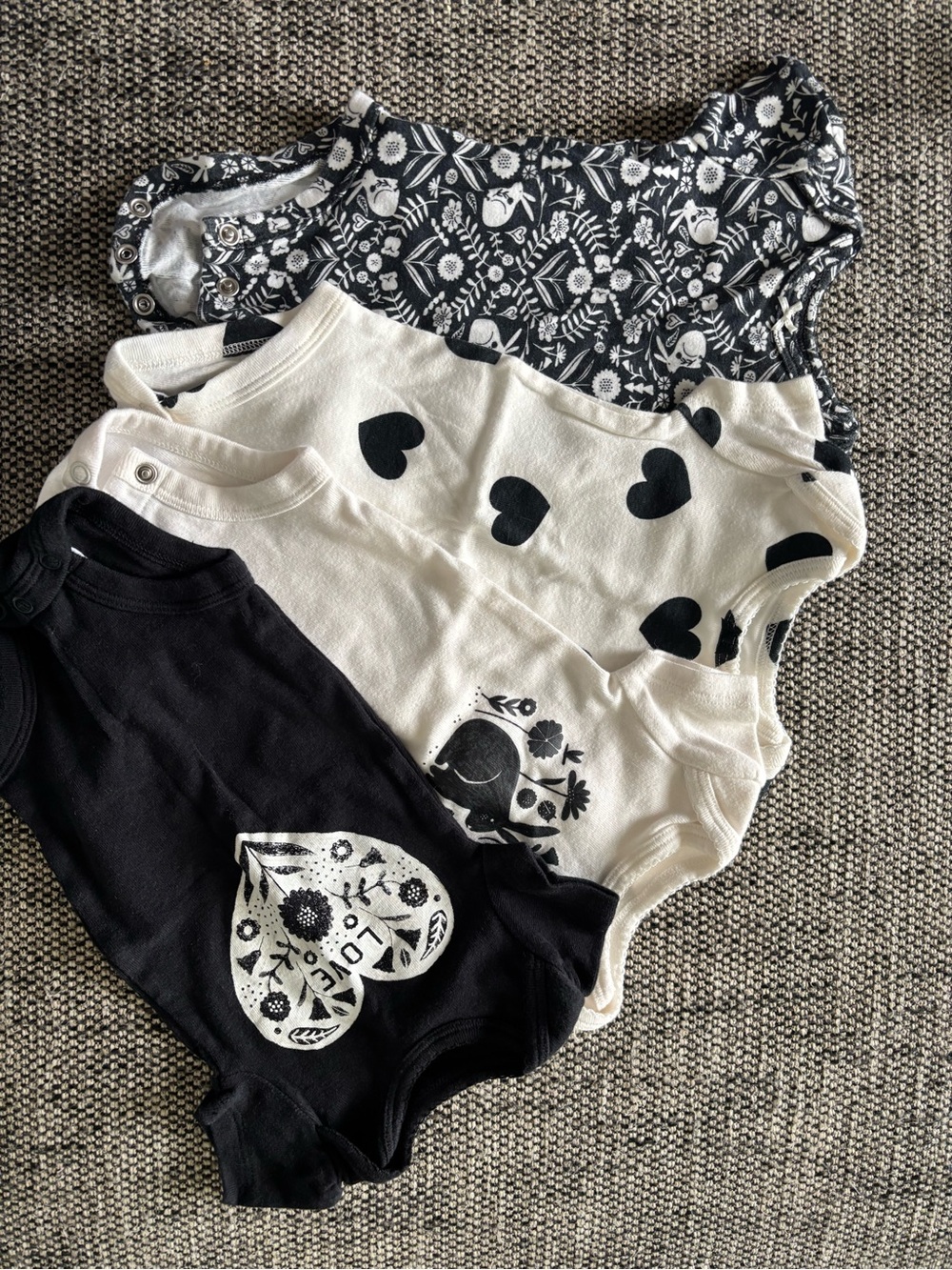 Set of 4 Carter's Black & White Floral Baby Onesies